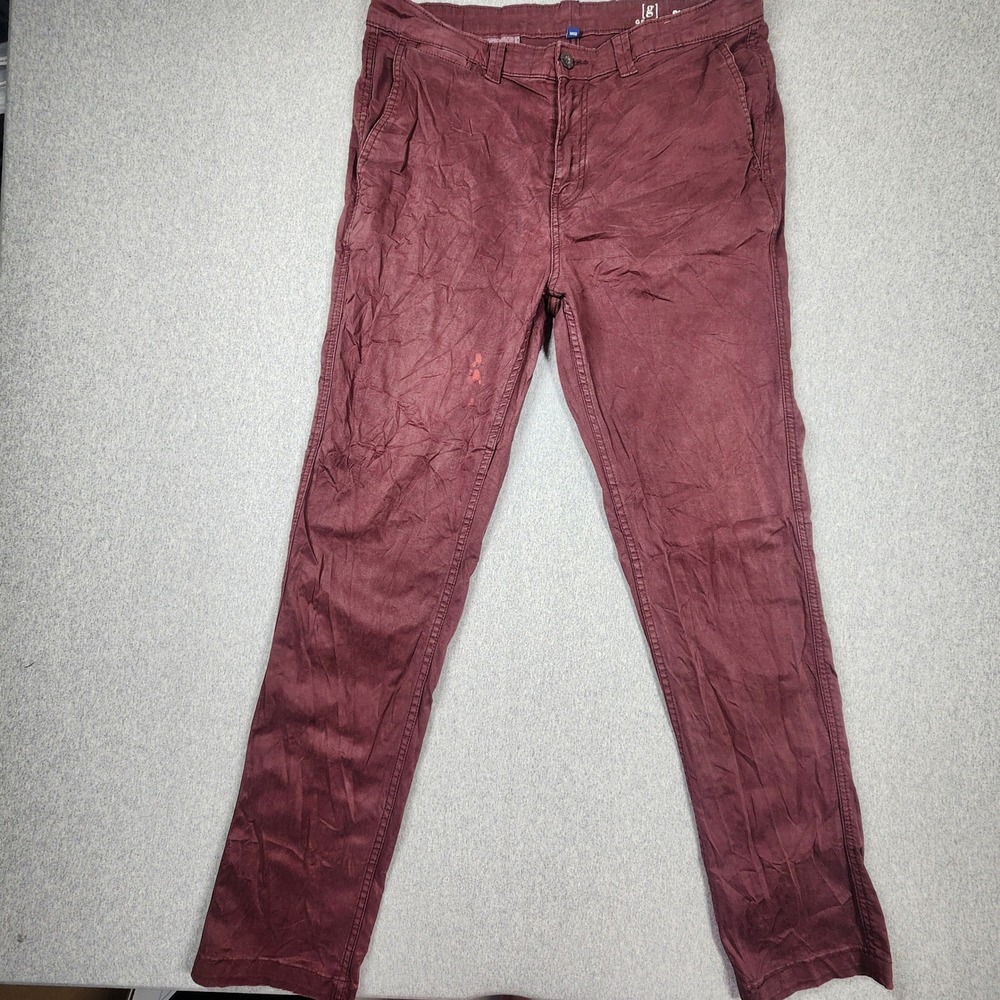 George Slim Straight Chinos Mens 32x30 Burgundy Maroon Fair Paint Spots Snag